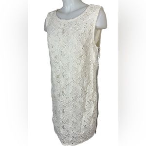 Juicy Couture Dress 10 Lace Overlay Lined Ivory Cream White Eyelet Gold Zip Side